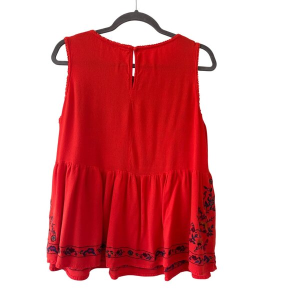 Umgee Red Sleeveless Embroidered Boho Tank Top With Floral Detailing Womens - Picture 3 of 12